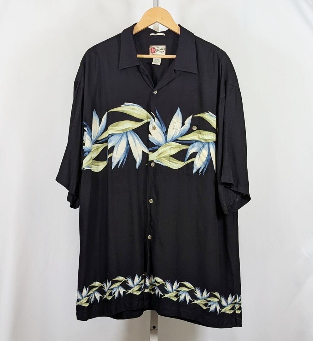 Vintage 90s Y2K Shirt Hilo Hattie Black Hawaiian Floral Print Men's Size XXL